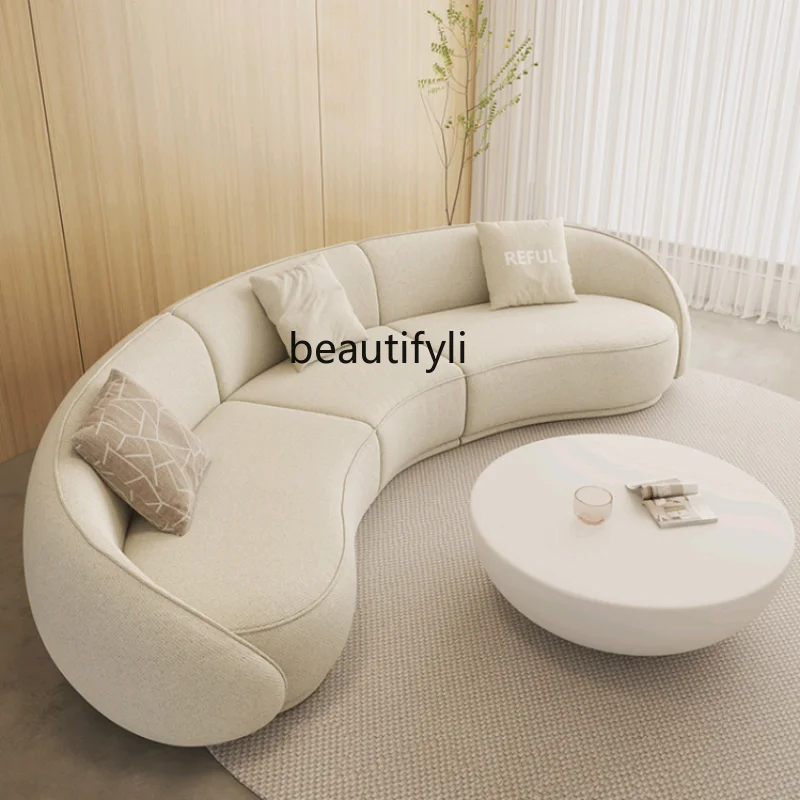 yj Sili Style Living Room Modern Light Luxury Italian Minimalist Shaped Curved Lambswool Fabric Sofa