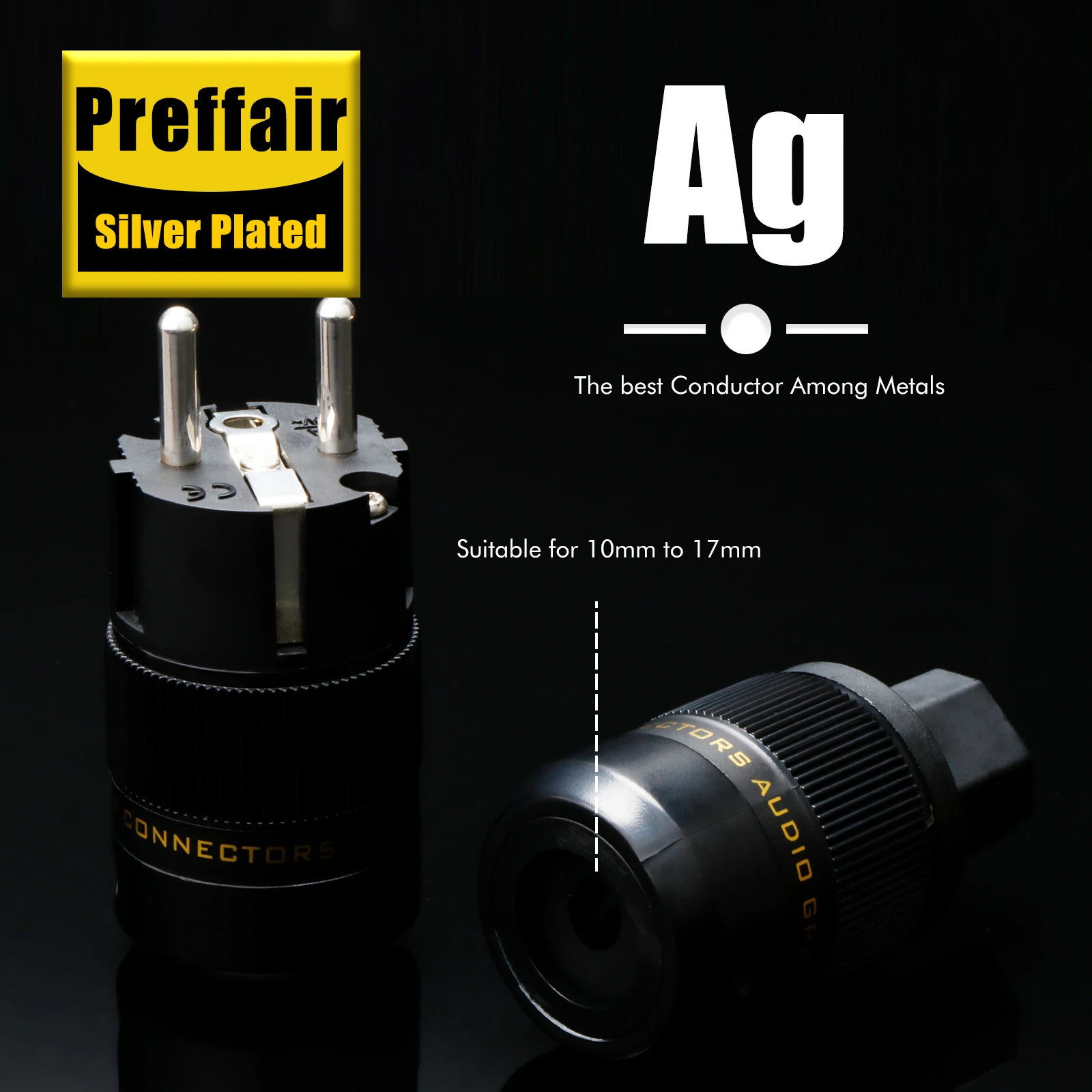 Preffair P078 Hi-End Schuko Power Plug EU plug Male&Female Power Plug 24K Gold/Rhodium/Silver Plated Connectors for HIFI DIY