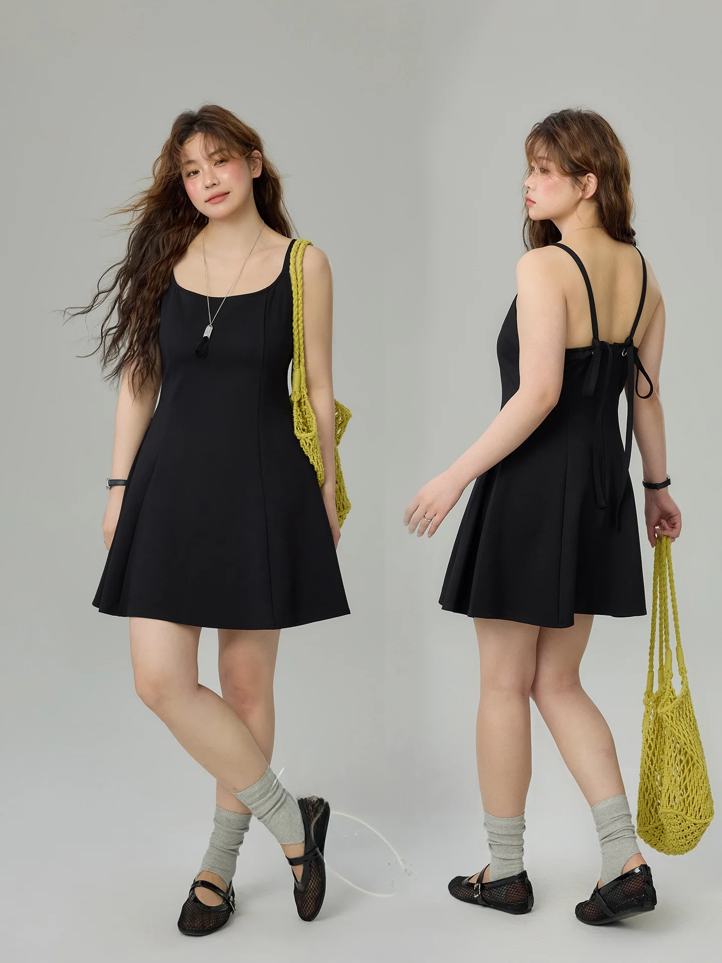 

plus Size Hepburn Style Strapless Dress Slimming Black Summer New Arrival Korean Commute Style A-Line Short Cotton Dress