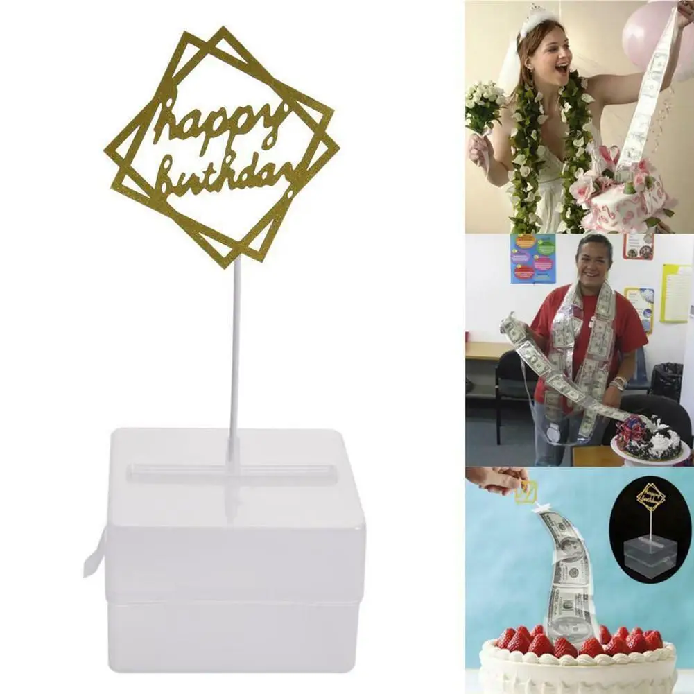 Baking Decoration Transparent Money Pulling Box Send Bag Cake Supplies Birthday Cake Decoration Cake Cash for Party Decorate