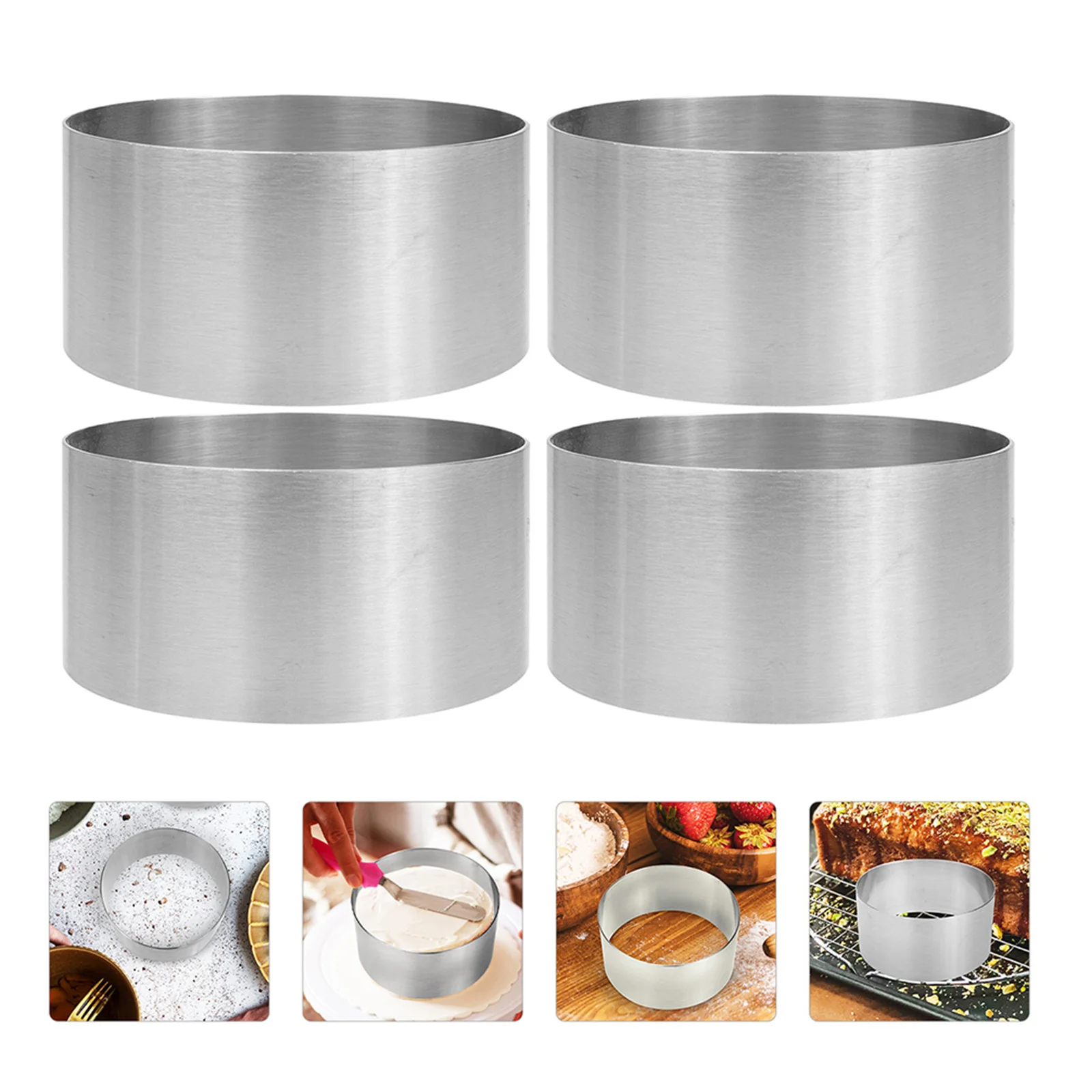 

4Pcs Stainless Steel Cake Rings Baking Mold Set Oil Resistant Smooth Surface Cake Collars for DIY Cooking Pastries Cookie