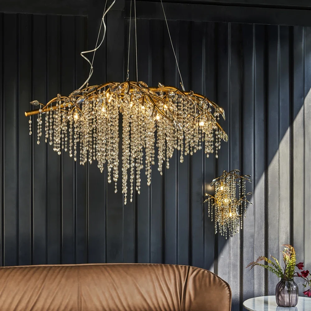 Modern Luxury Crystal Chandelier For Living Dining Room Kitchen Table Hall Gold Silver Tree Branch Iron Ceiling Pendant Lamp