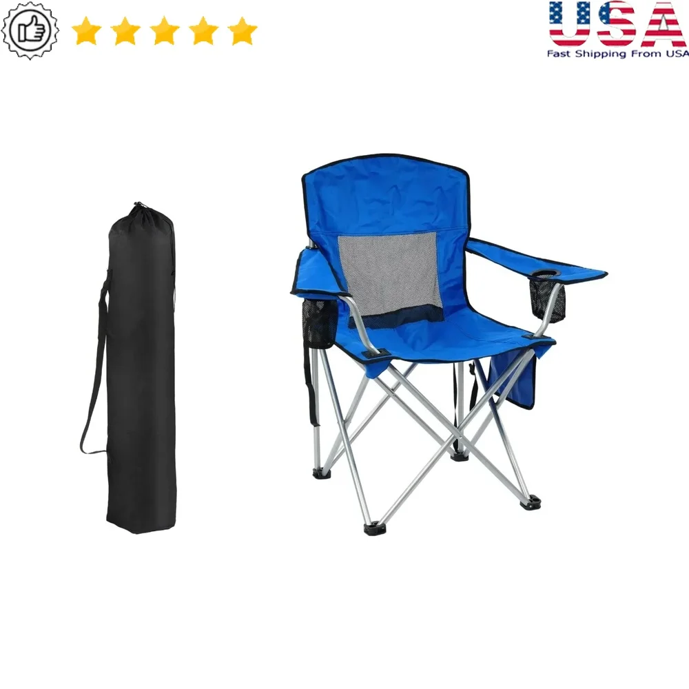 

Foldable Camping Chair with Mesh Backrest Portable Recliner Lightweight Outdoor Lawn Chair with Cup Holder and Shade Canopy