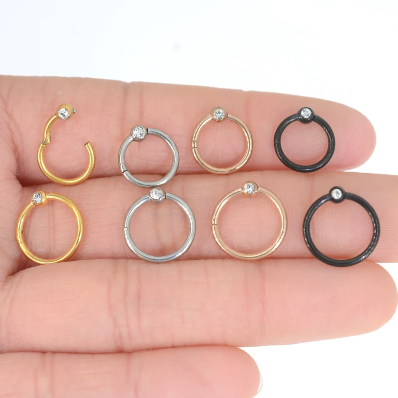 1Pc G23 Titanium Captive Bead Clicker Ring Gems Seamless Hinged Segment Ring Clicker Cartilage Nose/Lip Hoop Rings Septum 16G