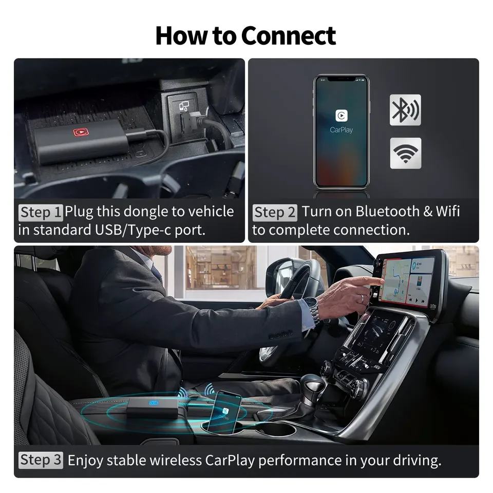 CarPlay sans fil Android Mini Ai Box, Promettant Netflix, Personnaliser, Portable, Limitation de voiture, Convient pour 98% Voitures