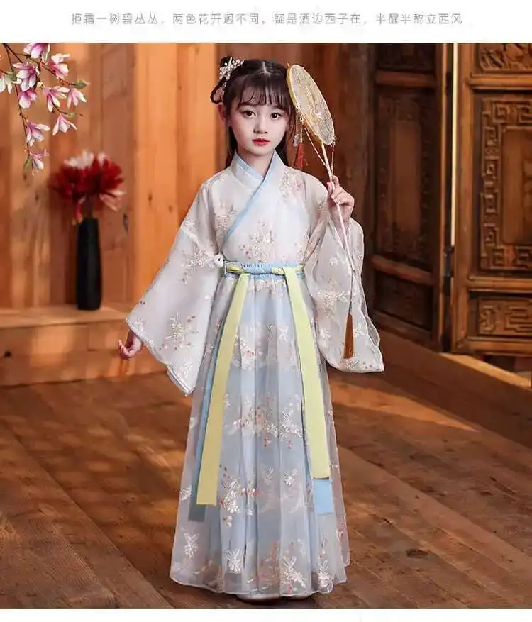 Chinesische Seide Robe Mädchen Kinder Kimono China Traditionelle Vintage Ethnische Antike Kleid Tanz Kostüm Cosplay Hanfu Set