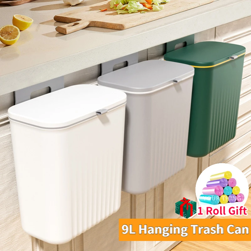 9L Wall Mounted Trash Can Kitchen Cabinet Storage Smart Bucket For Bathroom Recycling Hanging Trash Bins Kitchen Accessories