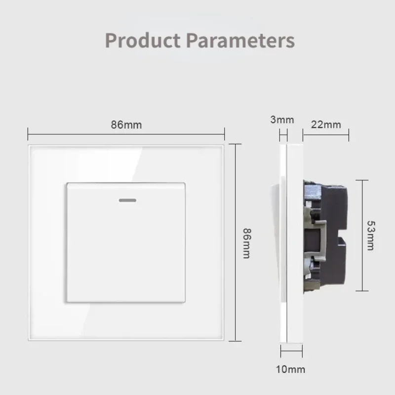 1PCS European standard type 86 wall switch Tempered glass panel embedded single link single control warping switch