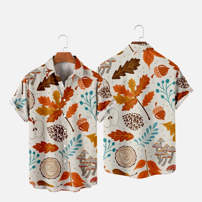 

Men's Hawaiian T-Shirt For Women Fruits Leaves Pattern 3D Printed Y2K Hombre Fashion Shirt Casual Beach Oversized Clothes 2