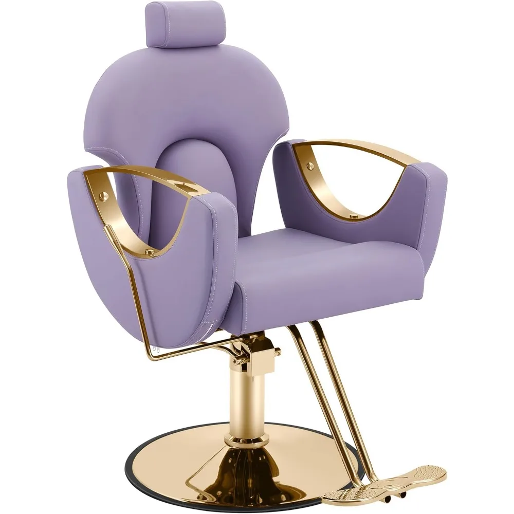 

Purple Salon Chair, Barber Chair with Stainless Steel Armrest, Hair Chair for Hair Stylist, Weight Capacity Up to 330 lbs, 360°
