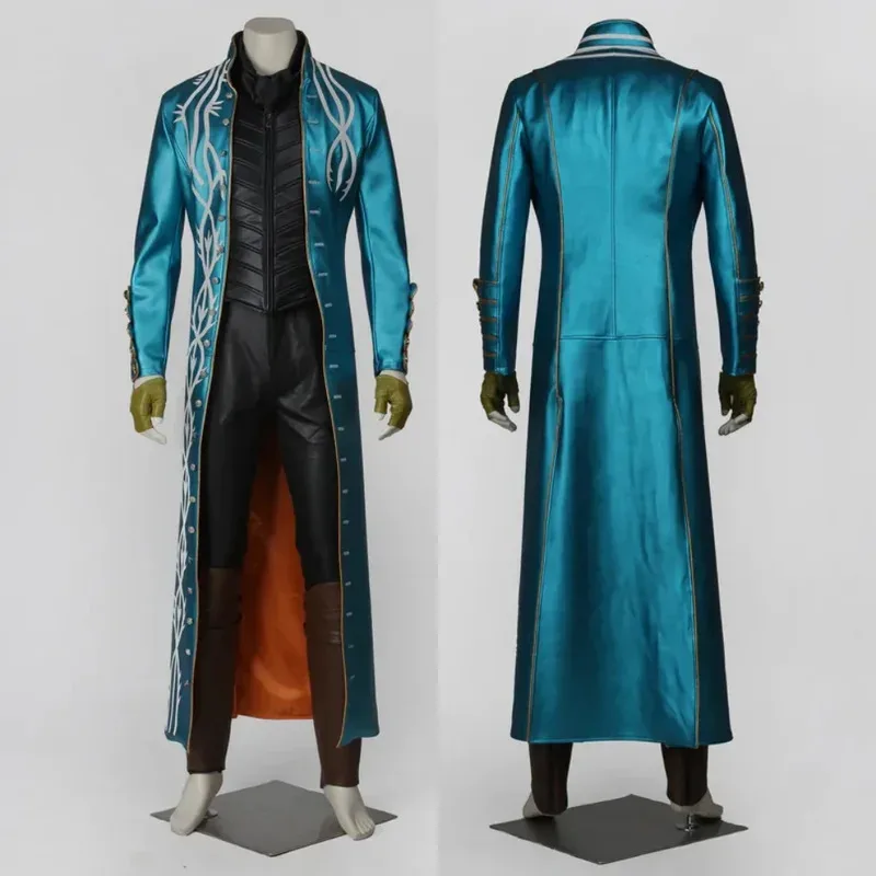DMC 3 Male Vergil Cosplay Costume Long Leather Trench Coat Outfit Full Set and Individual Items Are Sold Custom Size ob;8