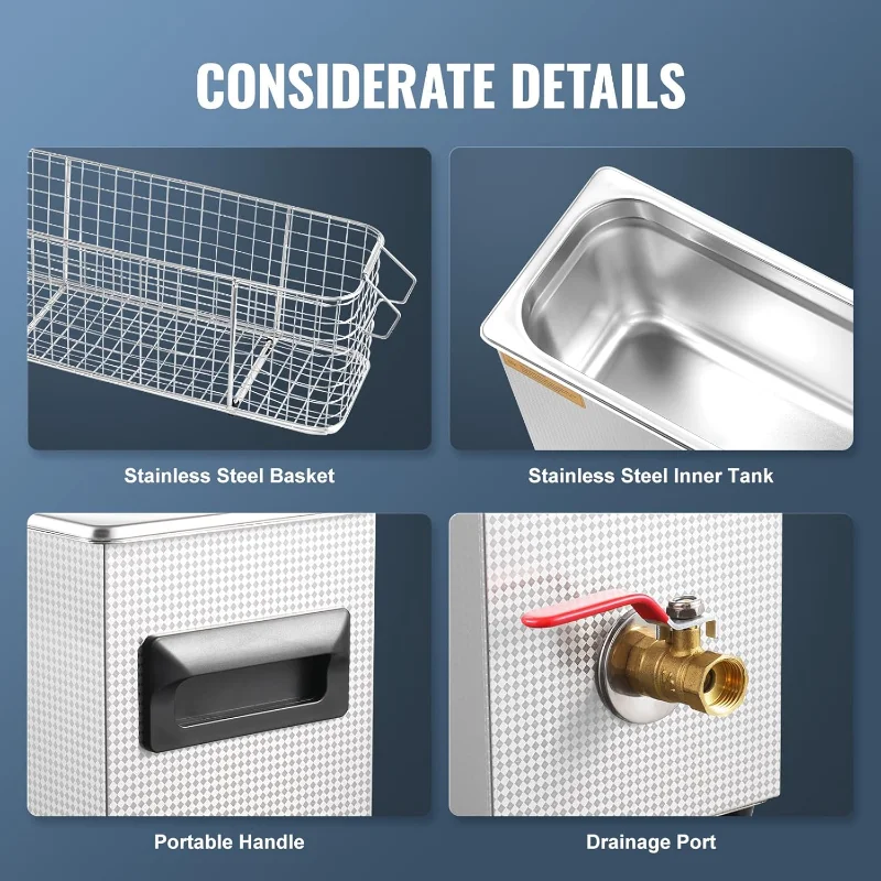 VEVOR 10L 소닉 건 클리너, 타이머 및 히터가 포함된 300W 전문 울트라 소닉 청소 기계, 40kHz 디지털 소닉 클리너