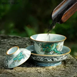 1PCS ceramic gaiwan tea bowl Chinese retro handmade drawing twelve zodiac animals dragon made teacup high-end tea set gift