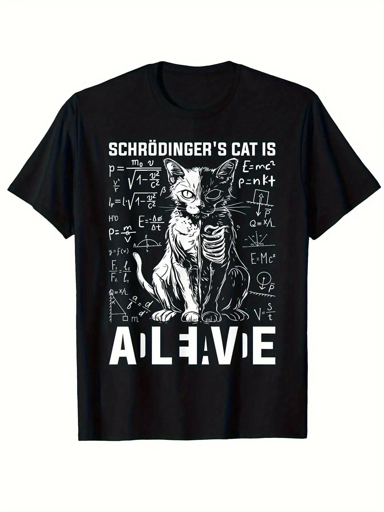 T-shirt pour homme en coton 100% avec impression graphique Chat de Schrödinger Alive Dead, pour un style décontracté d'été, ambiance scientifique geeky
