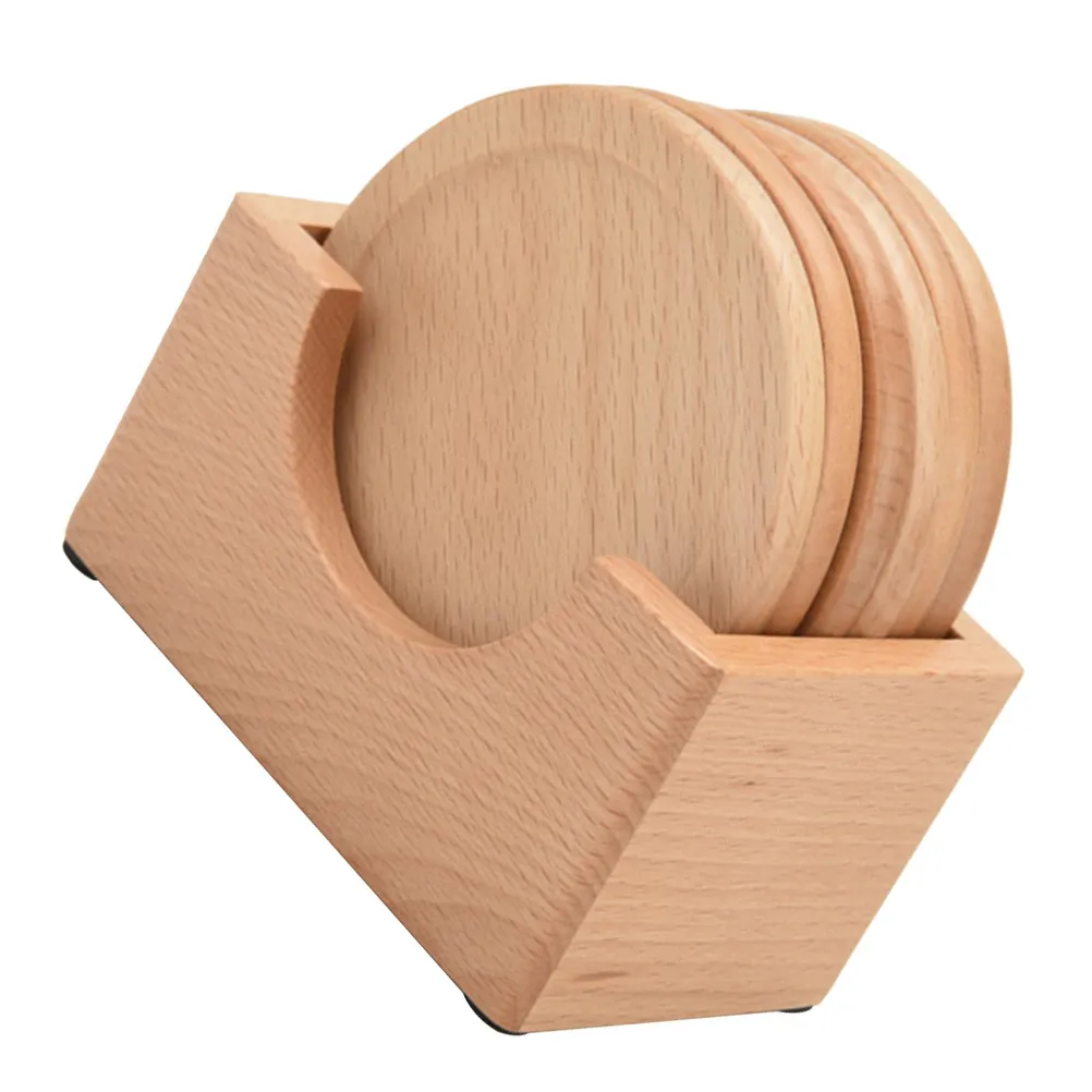 

6Pcs Coffee Cup Saucers Wooden Coasters for Drinks Rustic Round Coaster Set Home Hotel Restaurant Bar Decor Gifts