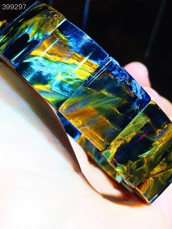 Natural Blue Yellow Pietersite Chatoyant Bracelet Jewelry Rectangle Healing 17.2x13.6x7.3mm Cat Eye Namibia Women Men AAAAAA