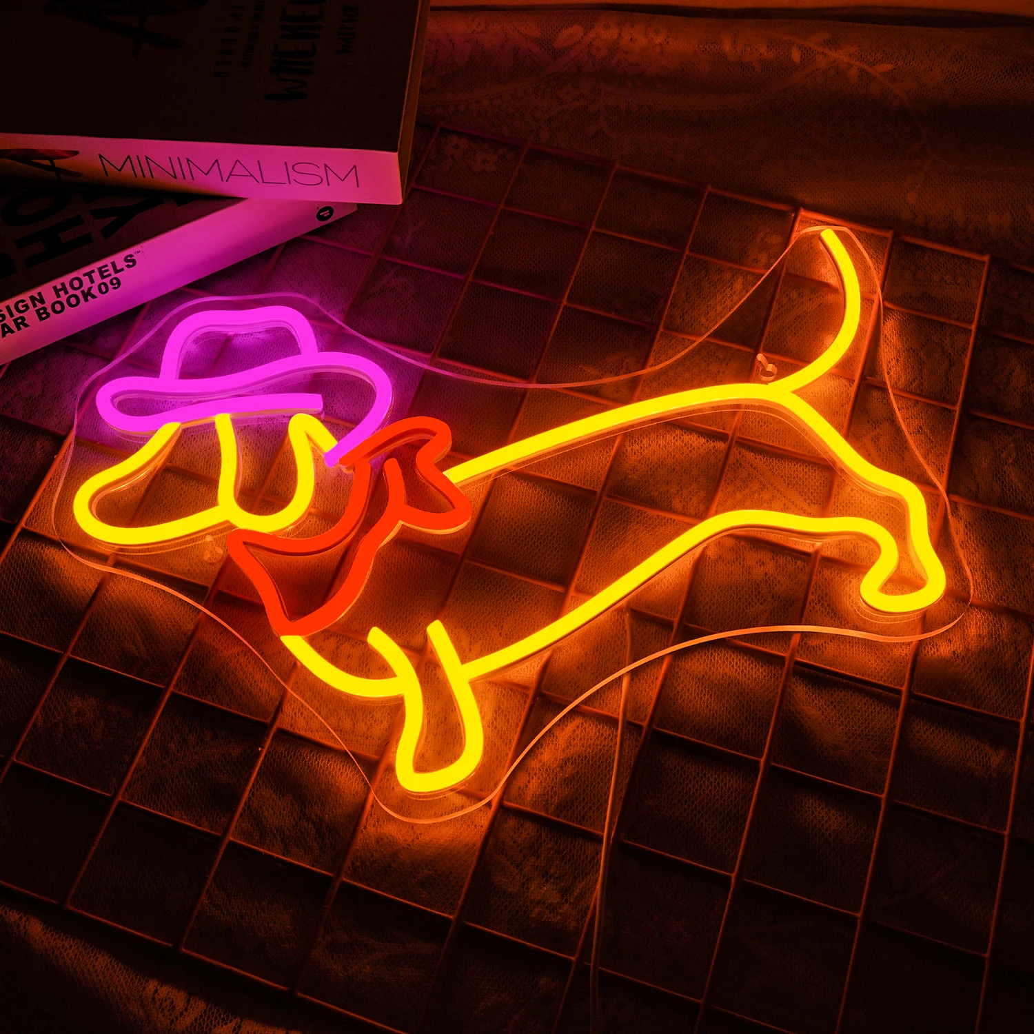 Dachshund Neon Sign for Wall Decor Dog Neon Sign Cute Puppy with Cowboy Hat Led Light Sign for Pet Shop Bedroom Wall Party Decor