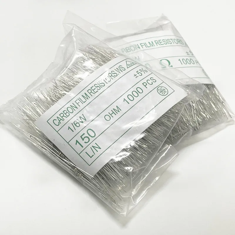 1000PCS(1BAG) 1/6W 5% Carbon Film Resistor 1K 10R 4.7K 5.1K 10K 47K 100K 510K 470R 1M