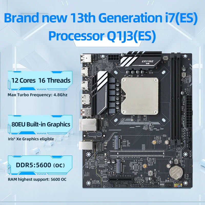 ATX DIY Desktop Motherboard with Onboard 13th Kit Interposer Core CPU Q1J3(i7 ES 0000)12C16T Iris Xe Graphics DDR5 RAM