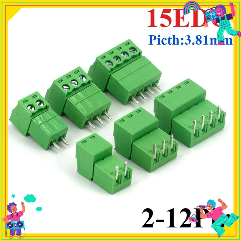 

2Pair Solderless Docking Type 15EDG 3.81MM Screw Terminal Block Connector pcb Plug-in type 15EDGRKC 3.81 Green Terminal Block