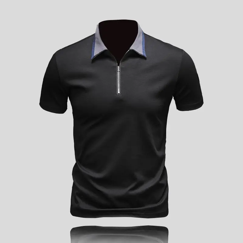 New High-end Short Sleeve Polo Shirt Men's Summer Korean Fashion Trend Business Casual Lapel Half Zipper Panel Thin Solid Tops