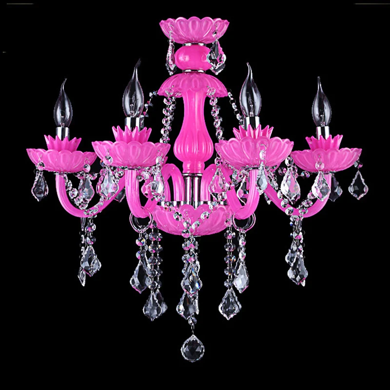 

European Style Pink Crystal E14 Princess Room Children's Bedroom Glass Pendant Light Hotel Lobby Beauty Salon Decoration Lamp