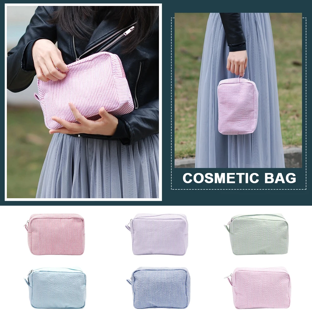 

Чехол для макияжа Seersucker, органайзер для макияжа на молнии, портативный большой пенал, водостойкий нейлон для женщин и девочек, кошелек