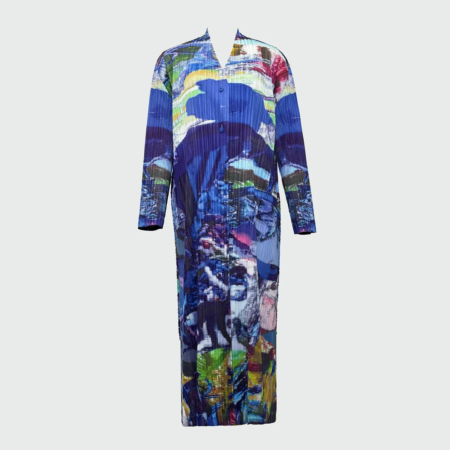 Miyake-vestido camisero holgado plisado, diseño Floral, versátil, a la moda, vestido largo de un solo pecho, ropa de mujer