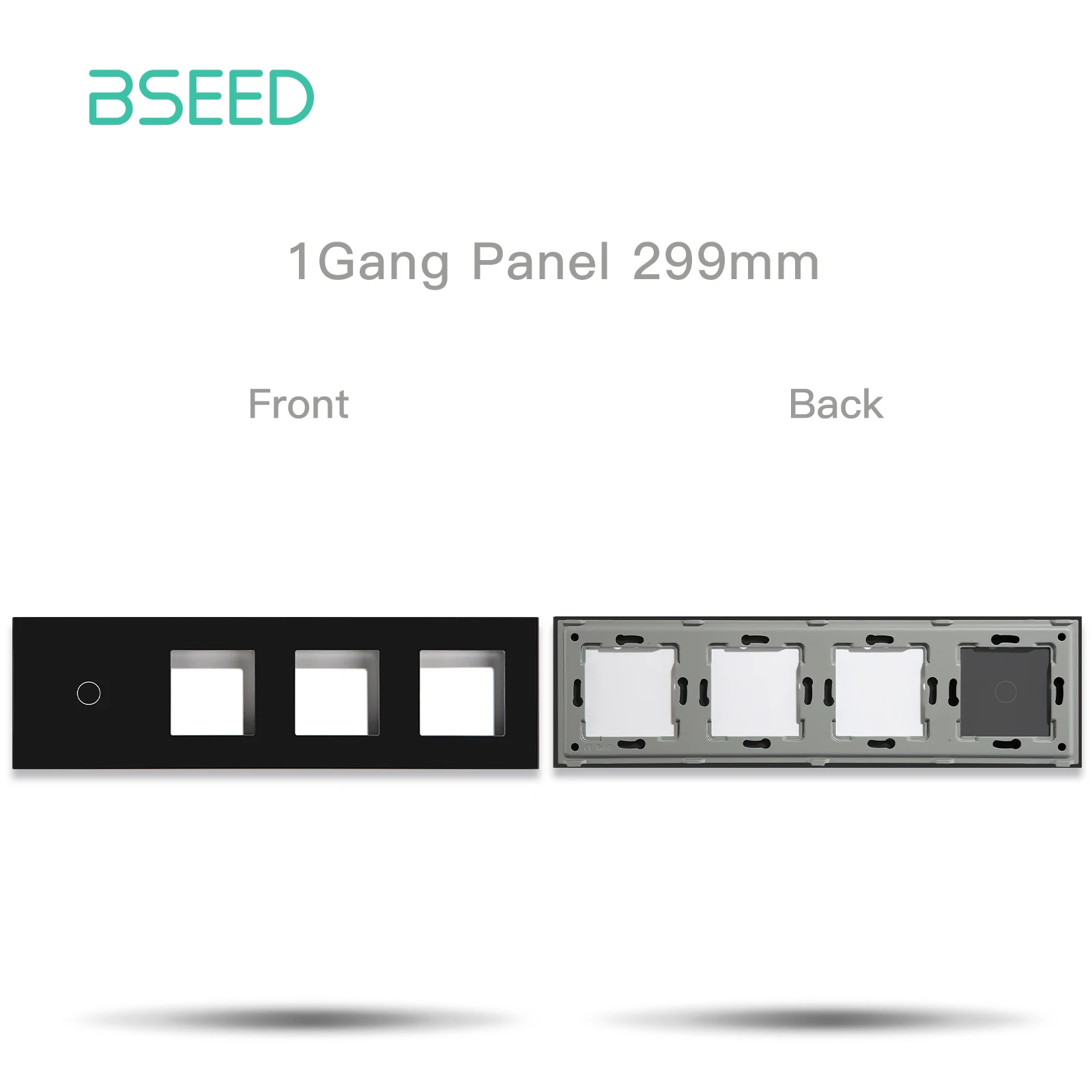 BSEED EU Standard 1/2/3Gang Plus Triple Frame Touch Switch Crystal Panel With Metal Frame DIY Part 299mm Glass Frame Only
