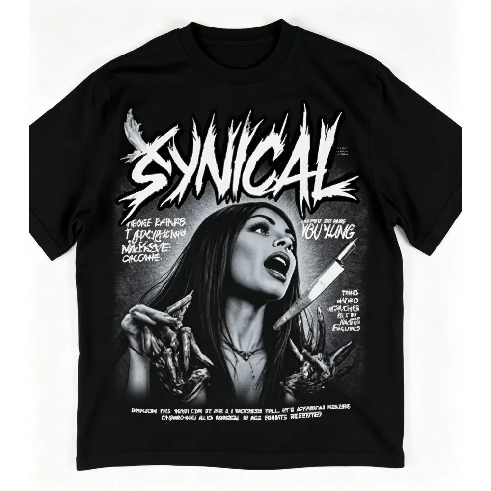 2026 New Men Casual Short Sleeve T-shir  Knife Element Decoration,Heavy Metal Dark Street Loose Summer Tops