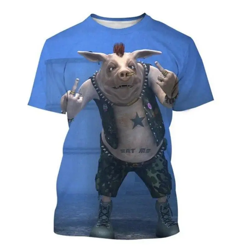 Men 3D Print T Shirts Cute Pig Wild Boar Graphic Short Sleeve Crew Neck Casual Summer Streetwear Tops