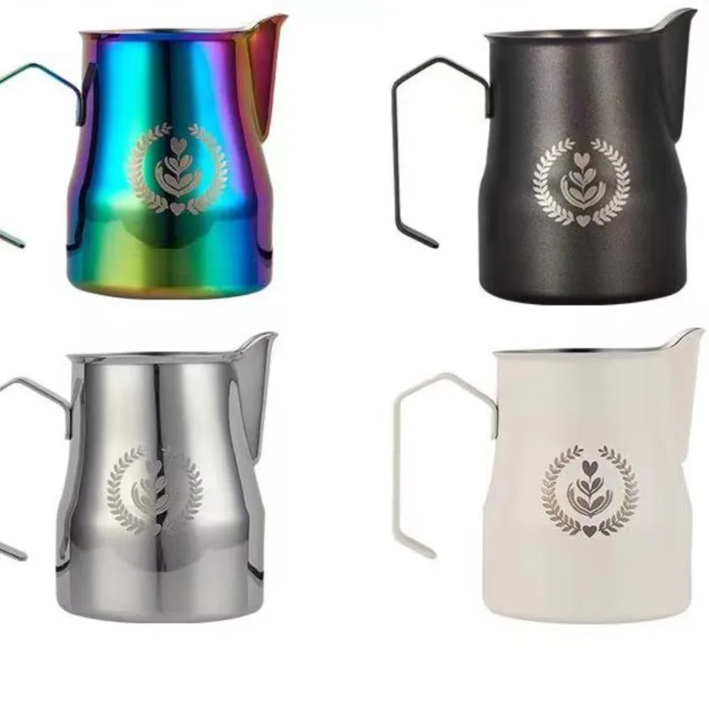 350/450ml Milk Frothing Pitcher Color Stainless Steel Pointed Milk Steamer Milk Bubble Cup Coffee Accessories Cafe