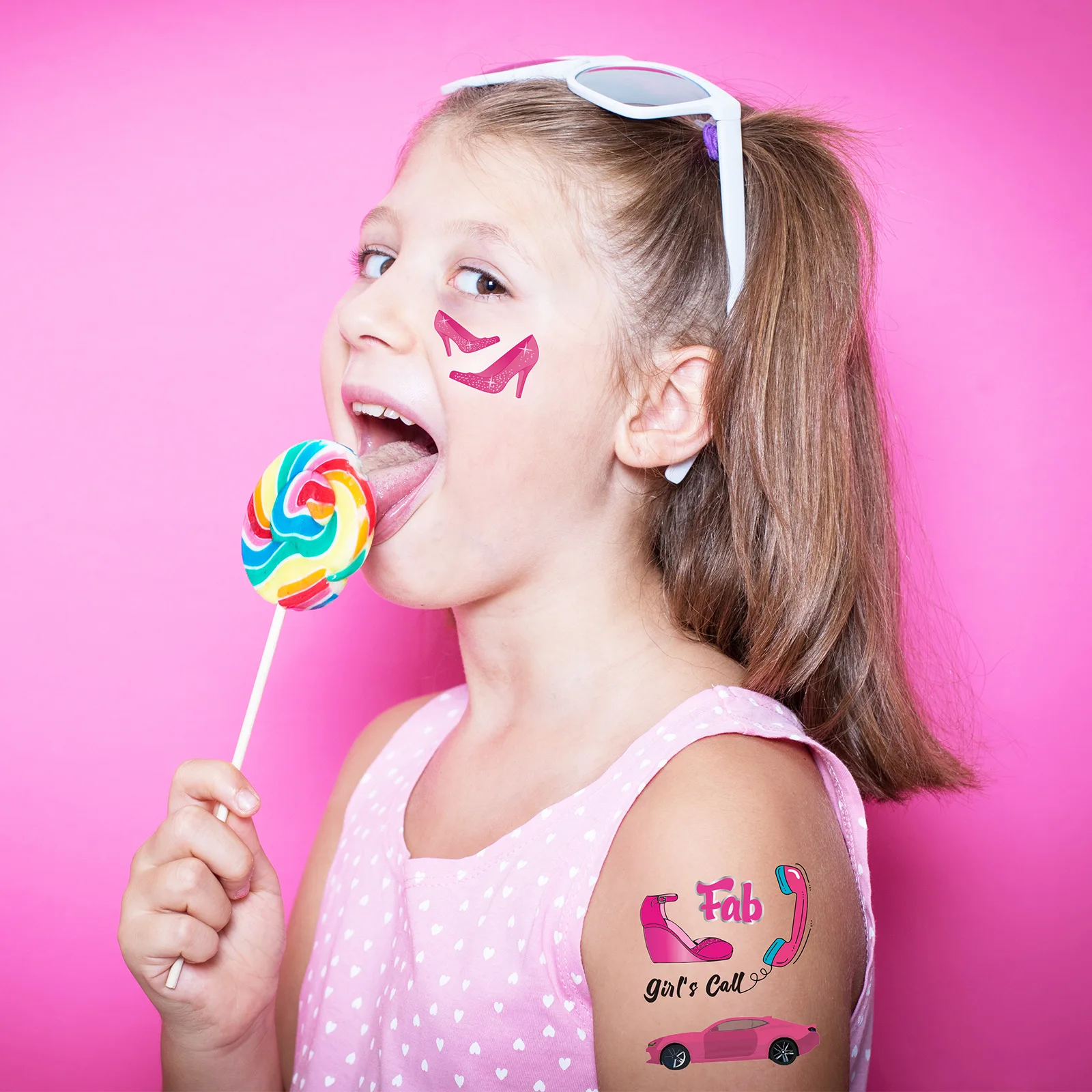 Tatuagens Temporárias Para Festa De Aniversário Da Menina, Favor De Festa Retro, Adesivo De Chapéu De Carro De Salto Alto, Decoração Tema Rosa