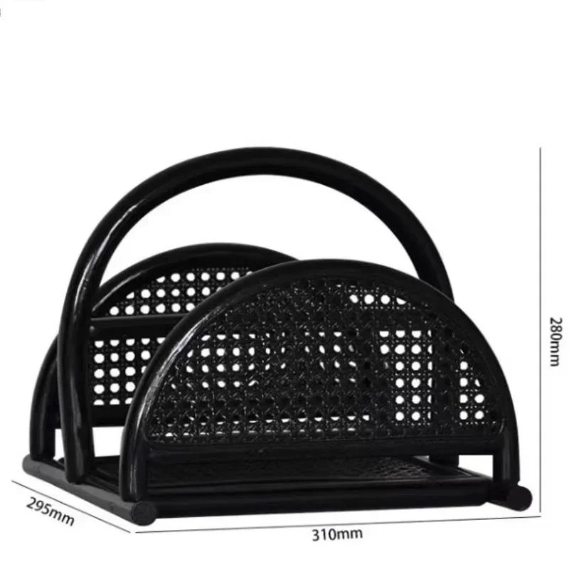 Middle Ancient Style Magazine Rack Black Rattan Weaving Newspapers Rack Home Desktop Display Rack Creative Practical Bookshelf