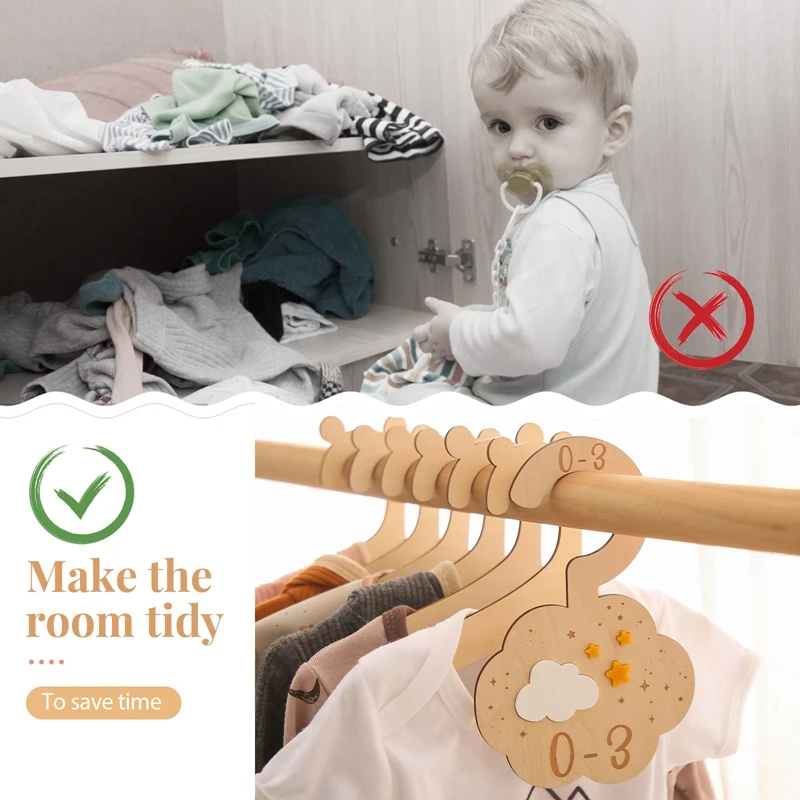 Baby Wooden Clothes Size Dividers 7-Piece Set Newborn 24 Months Wardrobe Clothes Organizer Nursery Baby Wardrobe Divider Label