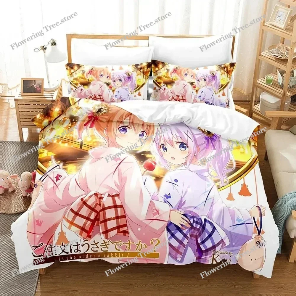 

Anime Is the Order a Rabbit Bedding Set Duvet Cover Bed Set Quilt Cover Pillowcase Comforter king Queen Size Boys Adult029