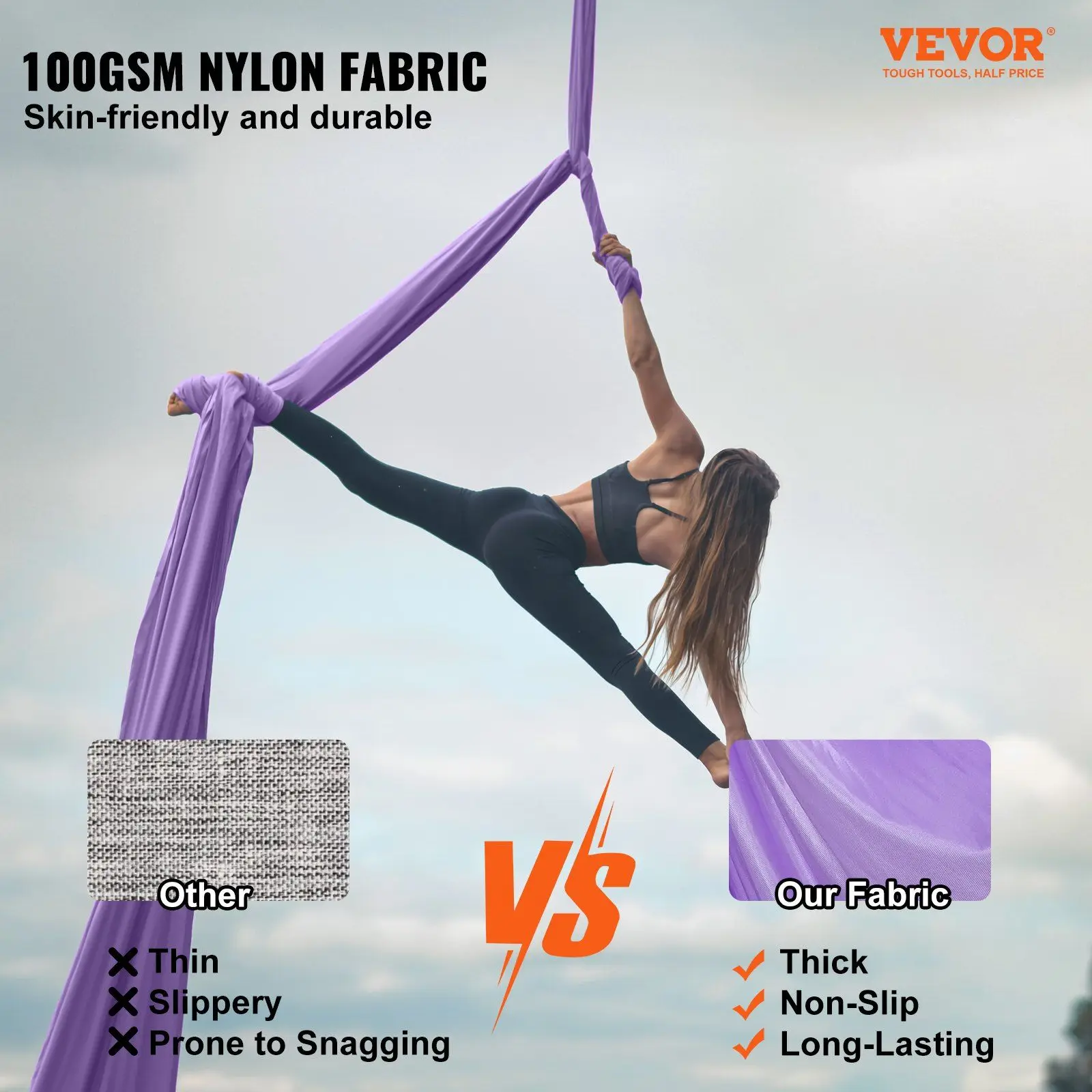 Aerial Yoga Hammock and Swing, Size 4.4, Yoga Starter Kit, Made of 100gsm Nylon Fabric, Anti-Gravity Flying, Purple