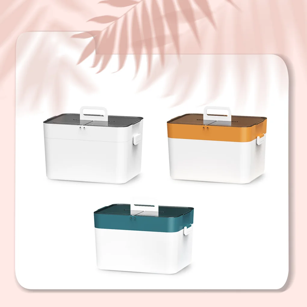 

Medicine Box 2 Layers Storage Medical Transparent Family Survival Handle