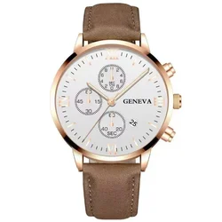 Nuevo Reloj Geneva para Hombre de negocios y ocio, relojes de pulsera de cuarzo con tres ojos a la moda para Hombre, relojes de caballero con correa de cuero, Reloj para Hombre