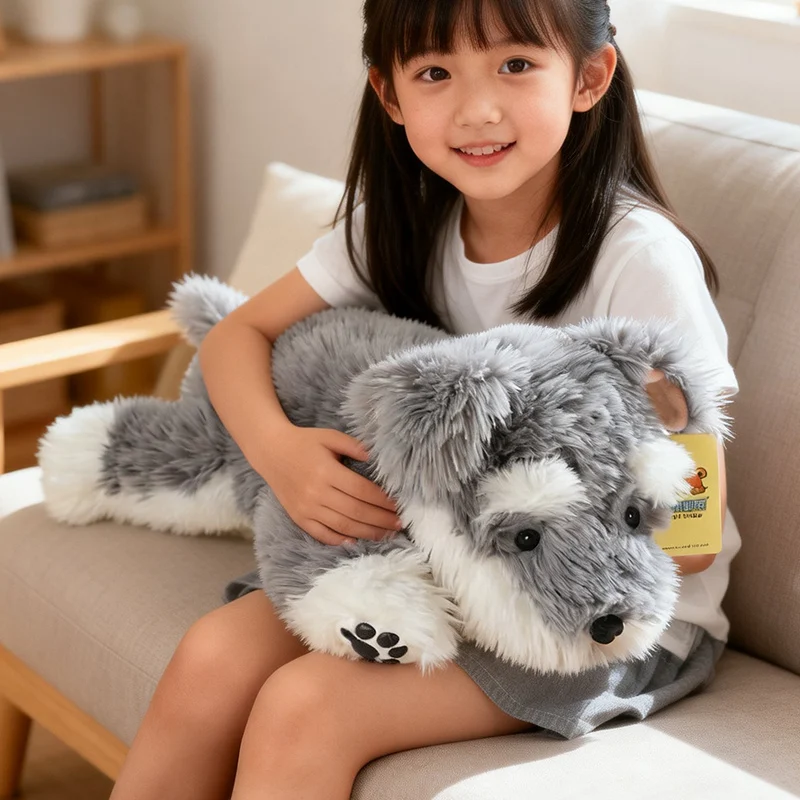 Simualtion Schnauzer Plush Lying Dog Animal Fluffy Doll Long Hair Sofa Pillow High Quality Gifts