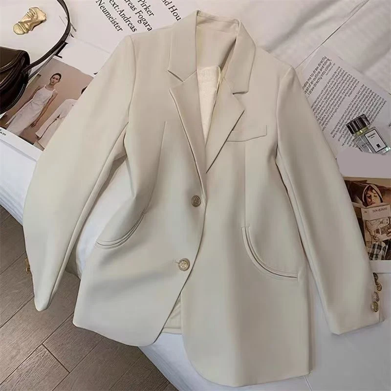 Koreanische Chic Taste Langarm Anzug Mäntel Frauen Frühling Herbst Mode Einreiher Lose Blazer Frau Revers Anzug Jacken