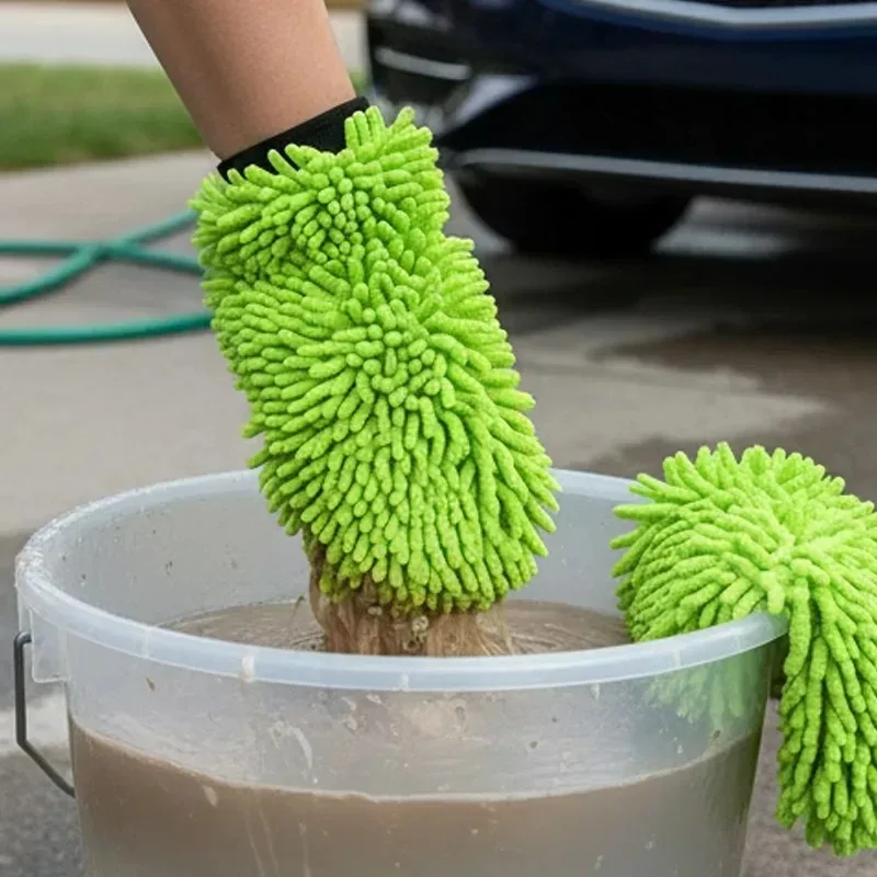 1/2PCS Microfiber Car Wash Gloves Super Soft Scratch Free Wash Mitts for Auto Detailing Cleaning Drying Glass Window Polishing