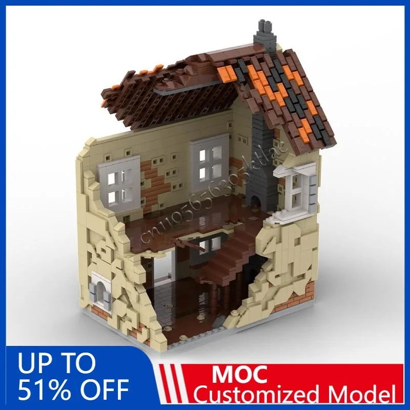 1736PCS MOC Modern City Street View ruined house n10 Building Model DIY Custom Puzzle Technology Creative Assembly Kids Toy Gift