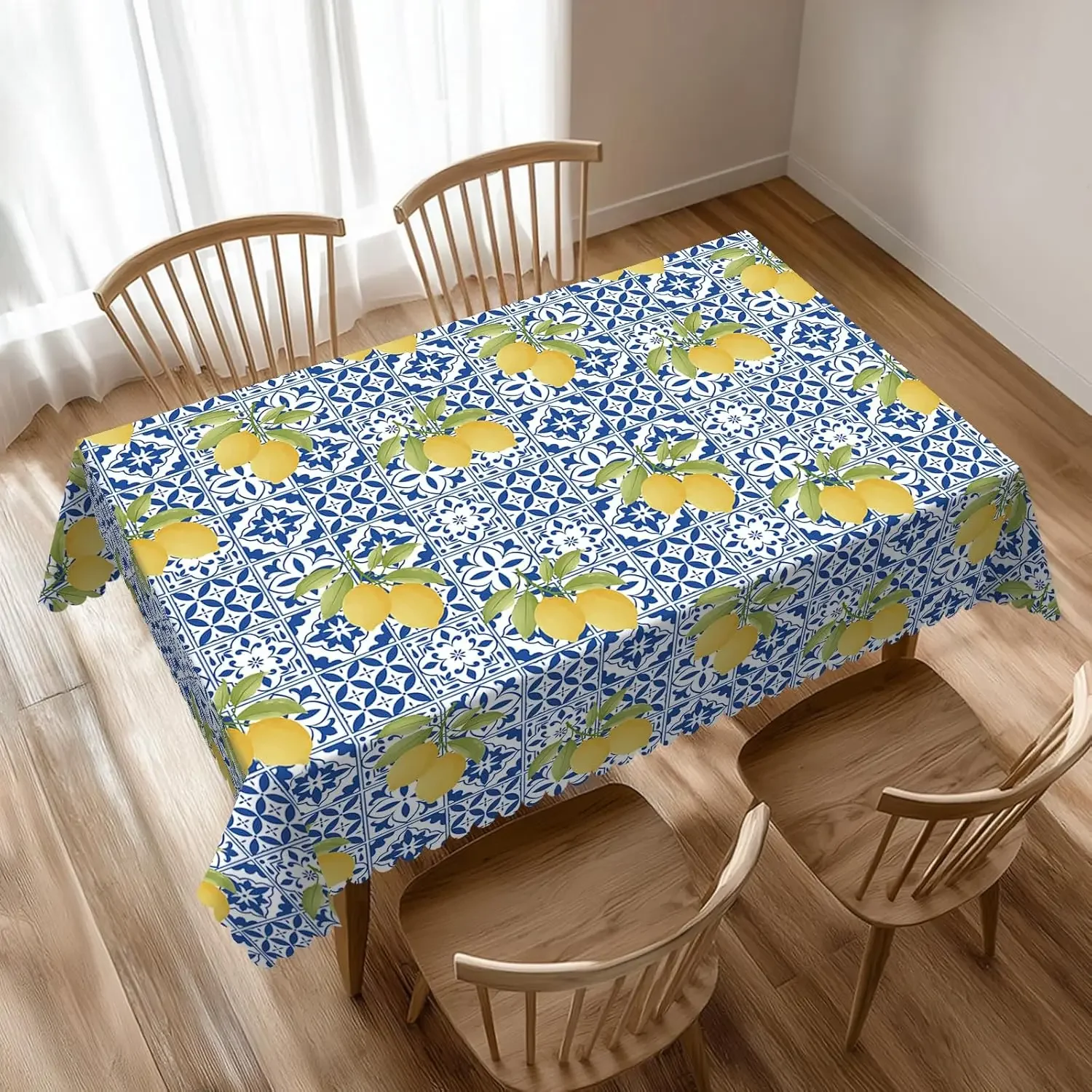 Nappe à motif de citrons bleus vifs, motif patchwork mexicain, motif de fruits jaunes d'été, housse réutilisable pour cuisine et pique-nique