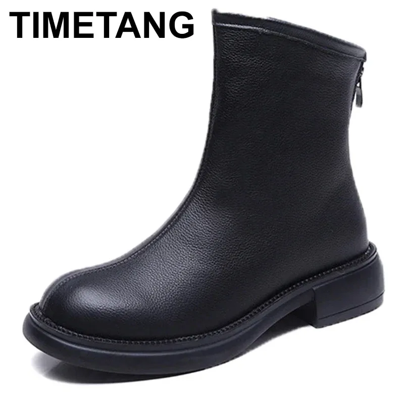 

2025 Winter Fur Boots Women Leather Chelsea boots Autumn Black Fashion Designer Ankle Boots Non Slip Female Shoes Handmade
