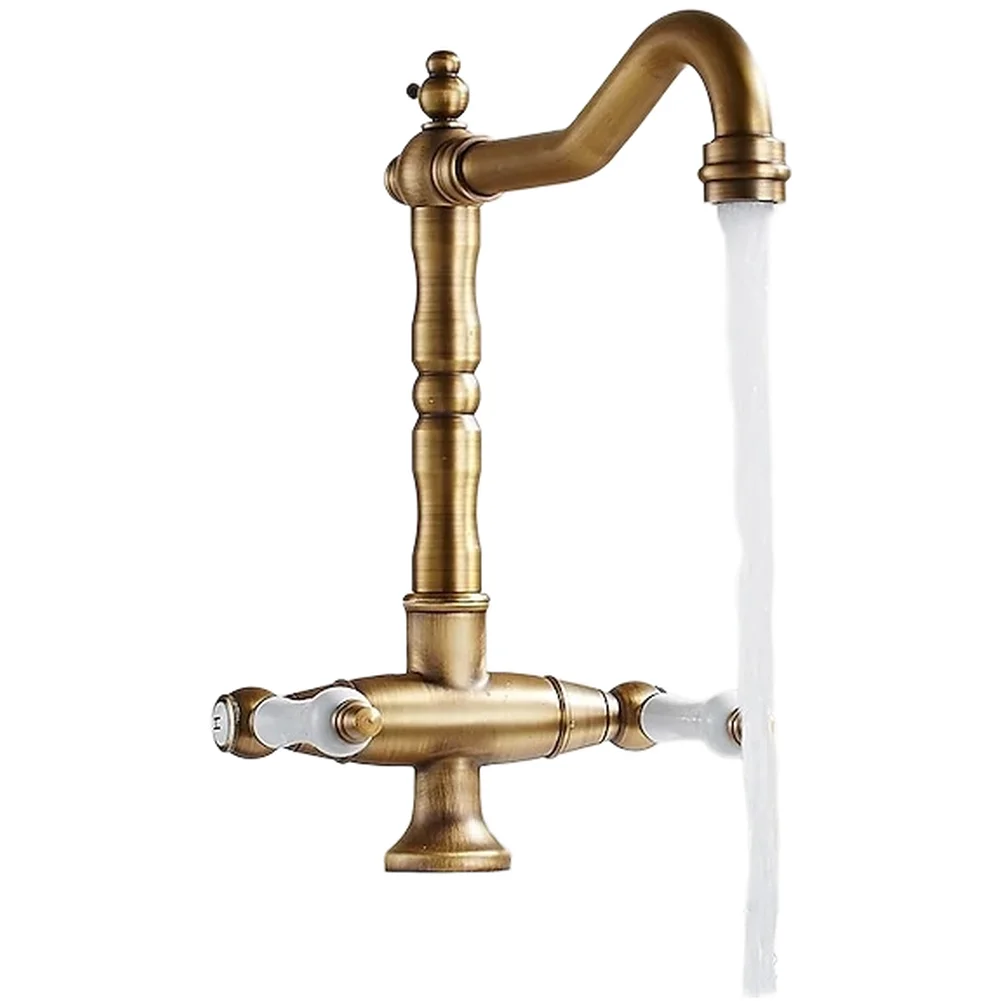 

Antique Brass Double Hand Wheel Basin Faucet with Copper Body and Leak Proof Valve Core Featuring 360 Degree Rotation