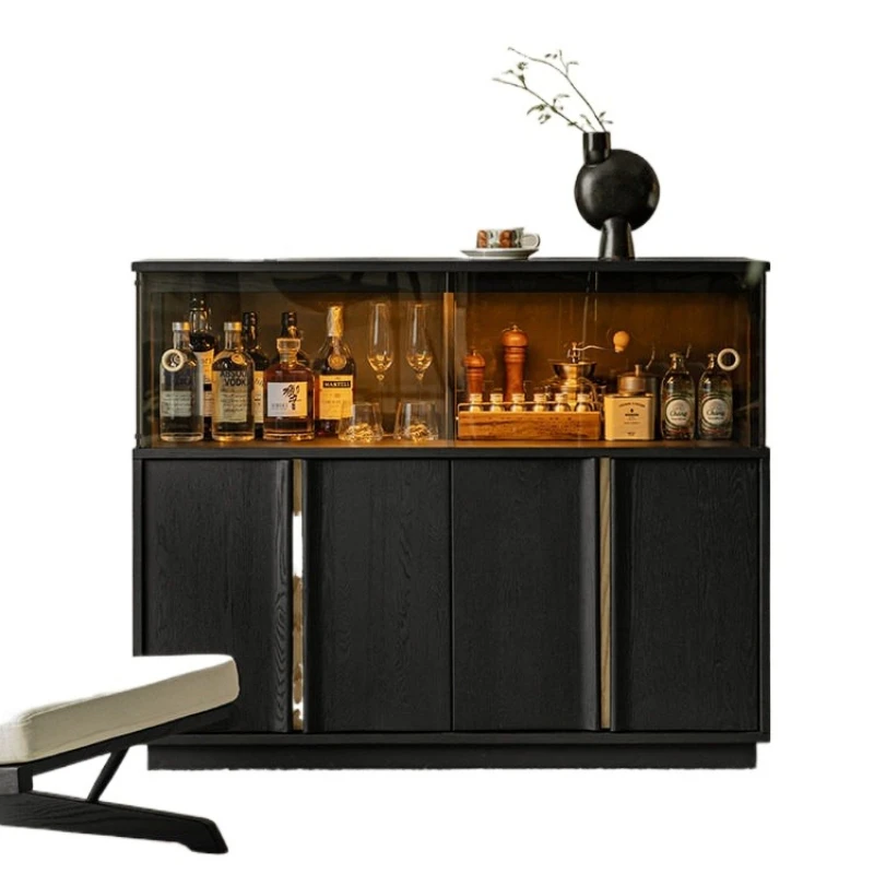 

Black solid wood living room coffee cabinet by the dining side, simple entrance display cabinet