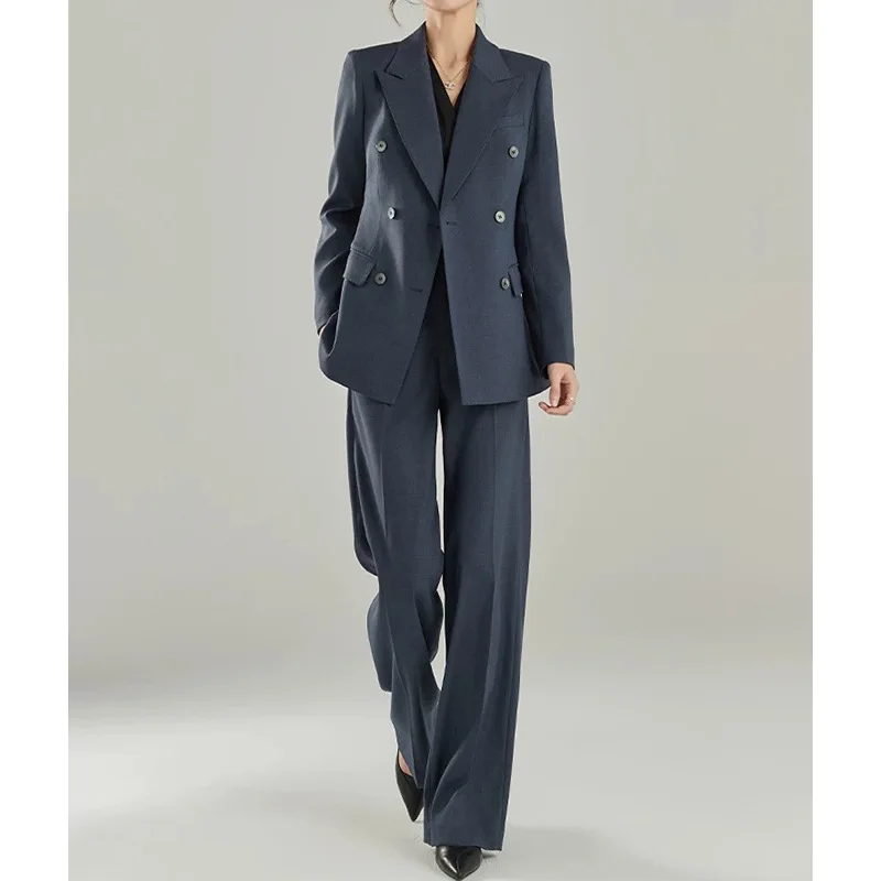 Allingentle Women's Suit Double-Breasted Pantsuit 2 Piece Peak Lapel Blazer & Pants Fashion Suit for Casual Office Customize