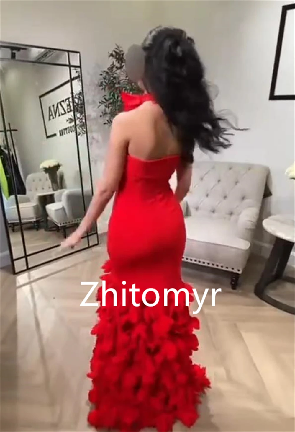 Sexy High Quality Strapless Mermaid Cocktail Dresses Hugging Flower Skirts Sweep/Brush Satin Prom Dresses robes de soirée