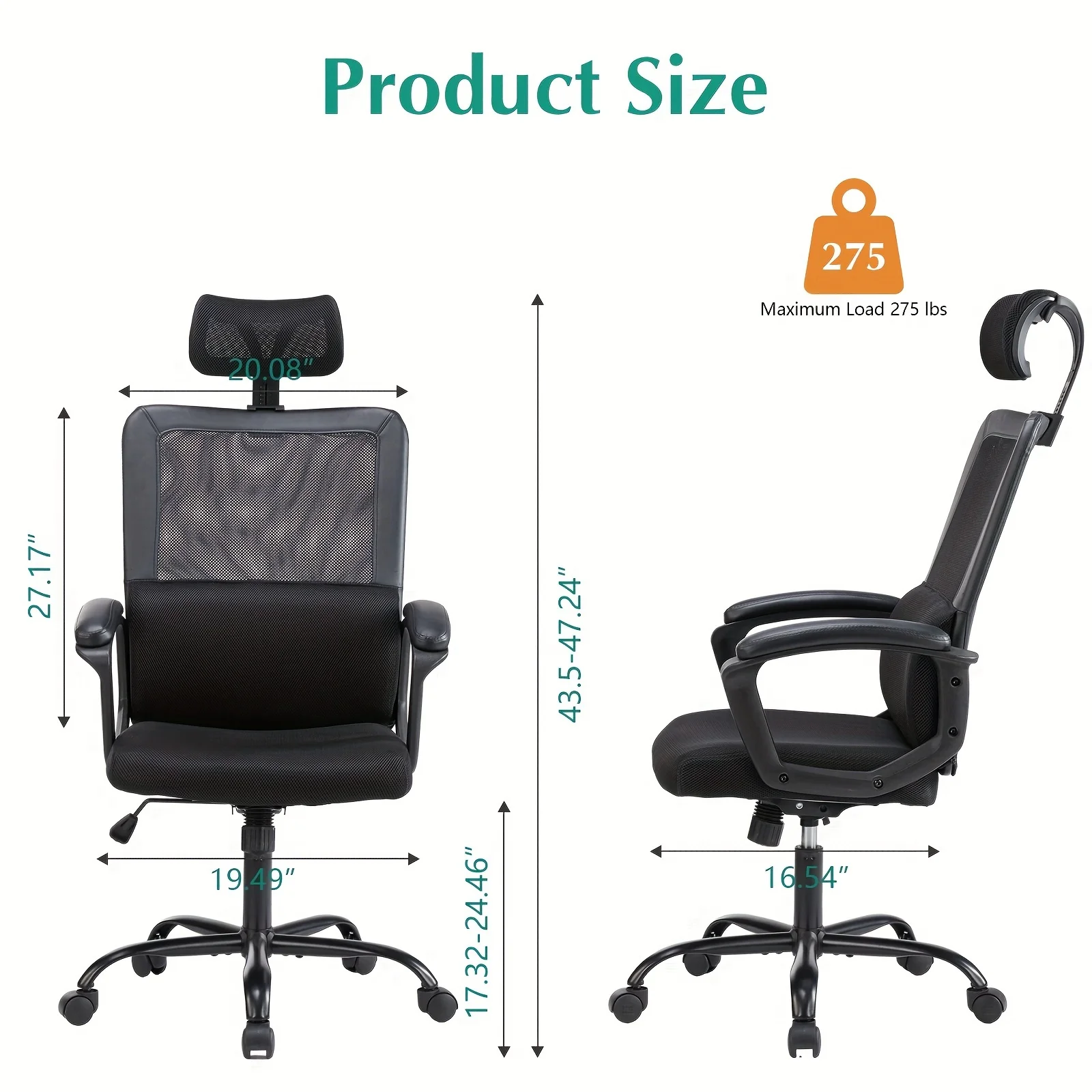 Executive Chair - High-Back Mesh Computer Desk Chair with Adjustable Headrest, Height Adjustment, Lumbar Support